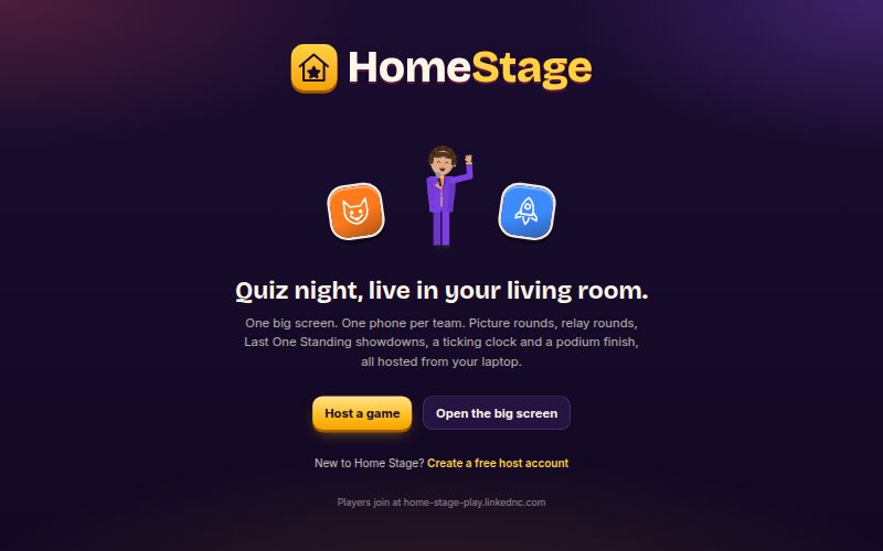 Screenshot of the Home Stage website