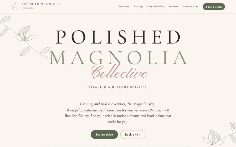 Screenshot of the Polished Magnolia Collective website