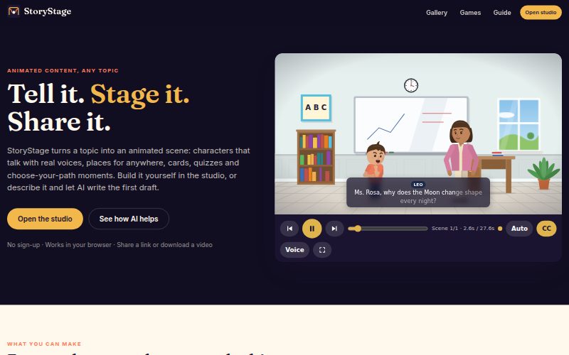 Screenshot of the StoryStage website